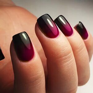 24pcs Press On Square Nails Short Length - Mixed Purple to Black Gradient